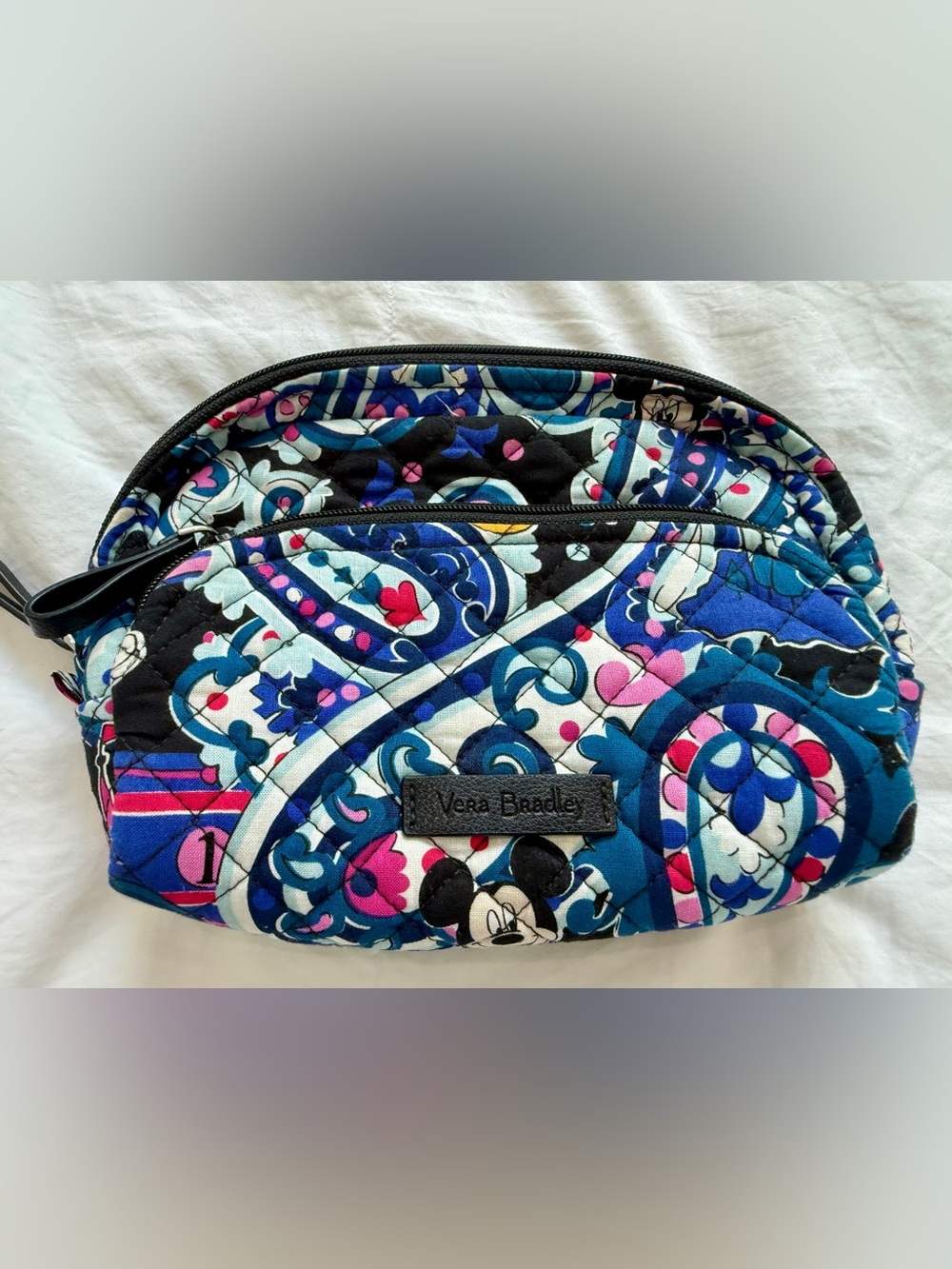 Vera Bradley Blue Pink Quilted Mickey Cosmetic Case